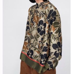 ZARA camouflage floral print long sleeve pullover top hem band oversized XS
